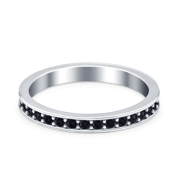 Full Eternity Stackable Band Wedding Ring Simulated Black CZ 925 Sterling Silver
